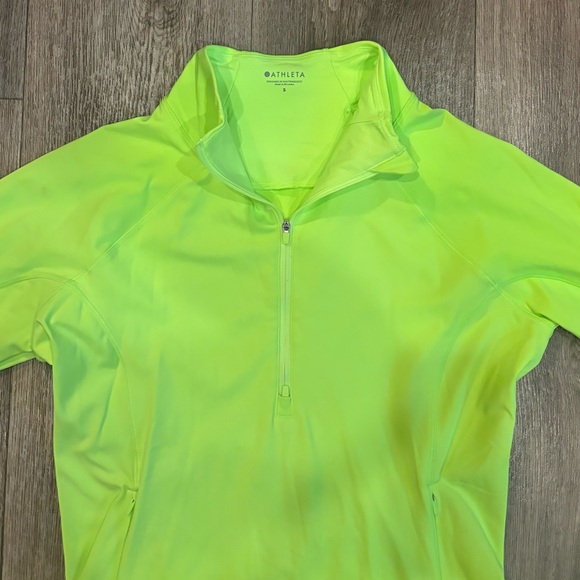 ATHLETA Quarter Zip Neon Yellow Visibility Running Pullover Water Wicking Jacket - Picture 3 of 7